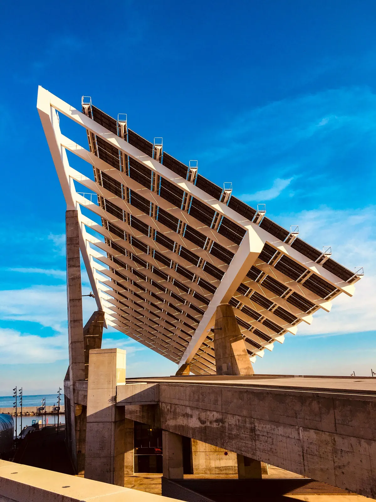 Solar structure against a bright blue sky